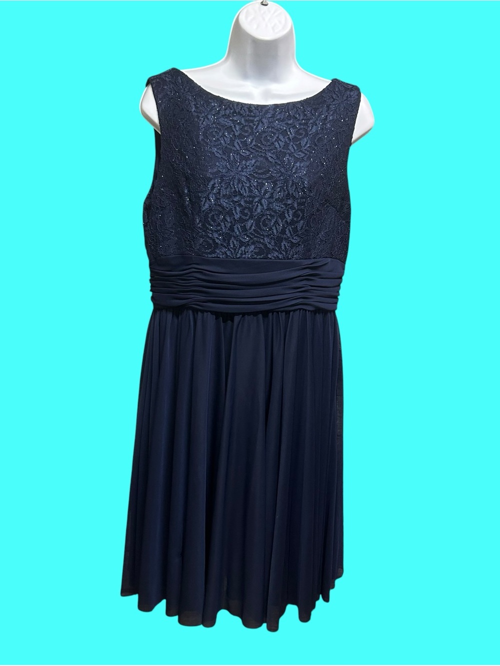 JH Evening Navy Blue Sparkle Lace Midi Dress Size 12